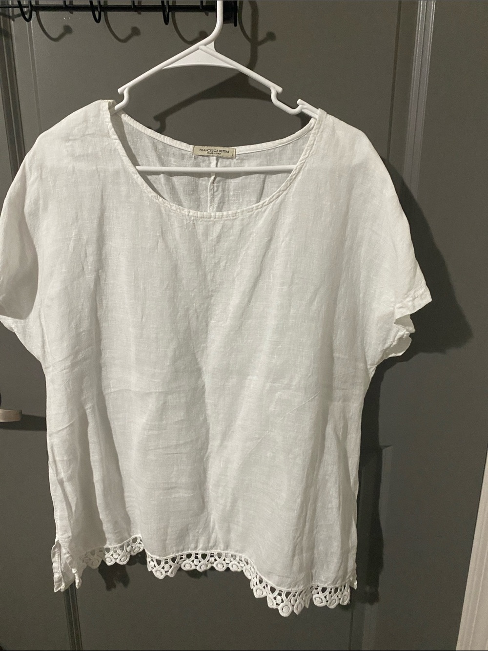 Breathable White Linen Crochet-Hem Blouse